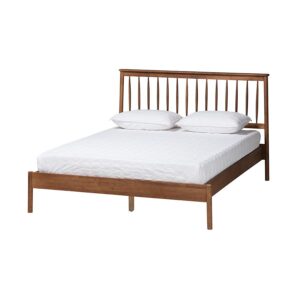 Agatis Mid-Century Modern Walnut Brown Finished Wood Queen Size Bed From Baxton Studio