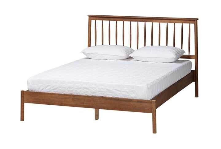 Agatis Mid-Century Modern Walnut Brown Finished Wood Queen Size Bed From Baxton Studio