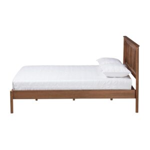 Agatis Mid-Century Modern Walnut Brown Finished Wood Queen Size Bed From Baxton Studio