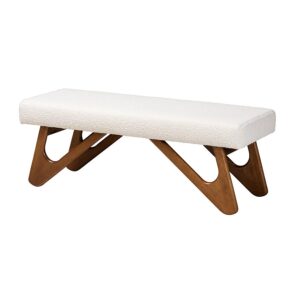 Rika Japandi Cream Boucle Fabric and Walnut Brown Finished Wood Bench From Baxton Studio