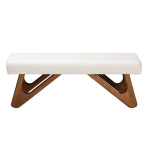 Rika Japandi Cream Boucle Fabric and Walnut Brown Finished Wood Bench From Baxton Studio