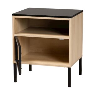 Two-Tone Black and Gold Metal and Light Brown Finished Wood 1-Door End Table From Baxton Studio