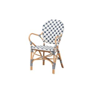 French Blue and White Weaving and Natural Rattan Bistro Chair From bali & pari