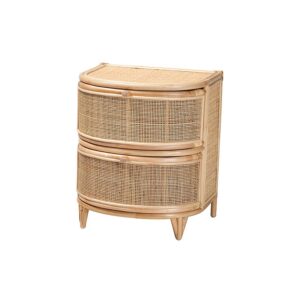 Oleta Modern Bohemian Natural Brown Rattan 2-Drawer Nightstand From bali & pari