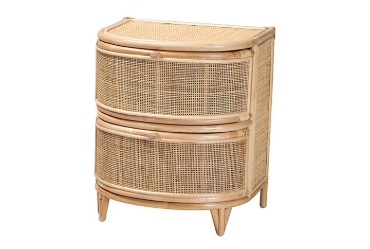 Oleta Modern Bohemian Natural Brown Rattan 2-Drawer Nightstand From bali & pari