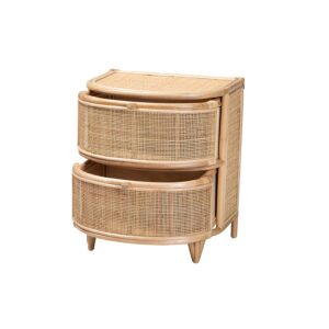 Oleta Modern Bohemian Natural Brown Rattan 2-Drawer Nightstand From bali & pari