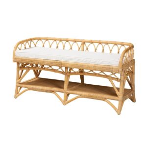 Leryn Modern Bohemian Natural Brown Rattan Bench From bali & pari