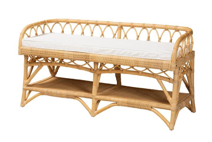 Leryn Modern Bohemian Natural Brown Rattan Bench From bali & pari