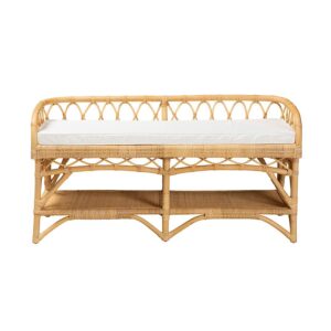 Leryn Modern Bohemian Natural Brown Rattan Bench From bali & pari