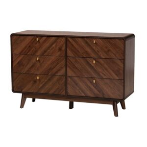 Transitional Walnut Brown Finished Wood 6-Drawer Dresser From Baxton Studio