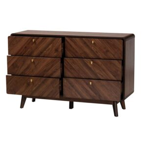 Transitional Walnut Brown Finished Wood 6-Drawer Dresser From Baxton Studio