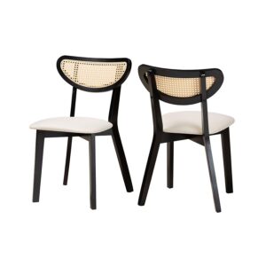 Dannell Mid-Century Modern Cream Fabric and Black Finished Wood Dining Chair From Baxton Studio