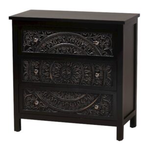 Yelena Classic and Traditional Black Finished Wood 3-Drawer Storage Cabinet From Baxton Studio