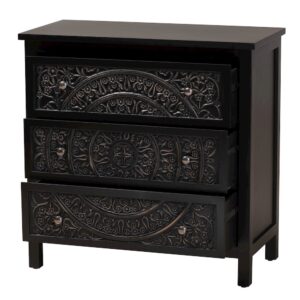 Yelena Classic and Traditional Black Finished Wood 3-Drawer Storage Cabinet From Baxton Studio