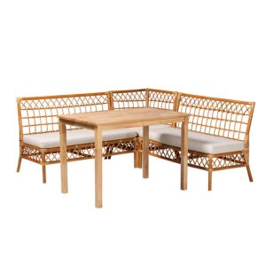 Aina Modern Bohemian Honey Rattan 4-Piece Dining Nook Set From bali & pari