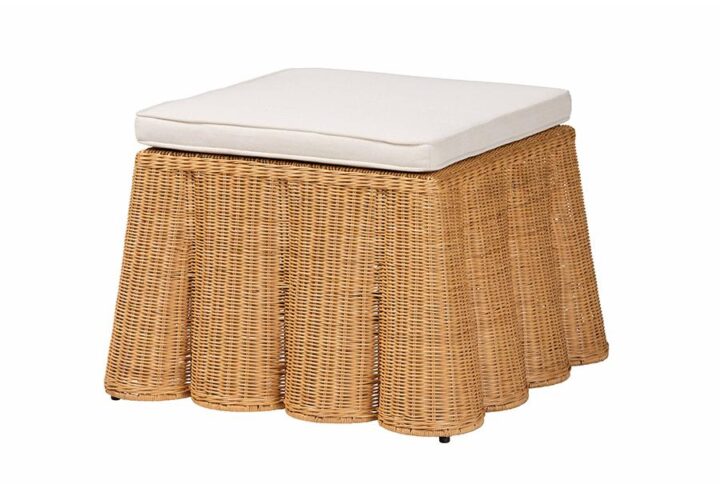 Palm Bohemian Honey Scallop Rattan Ottoman From bali & pari