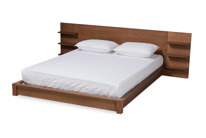 Walnut Brown Finished Wood King Size Platform Storage Bed with Shelves From Baxton Studio