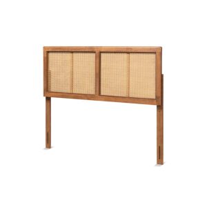 Ash Walnut Finished Wood and Synthetic Rattan Queen Size Headboard From Baxton Studio