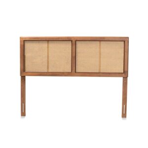 Ash Walnut Finished Wood and Synthetic Rattan Queen Size Headboard From Baxton Studio