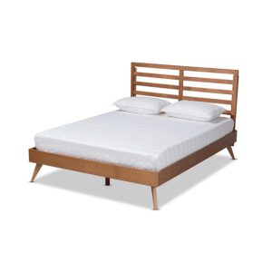 Shiro Mid-Century Modern Ash Walnut Finished Wood Queen Size Platform Bed From Baxton Studio