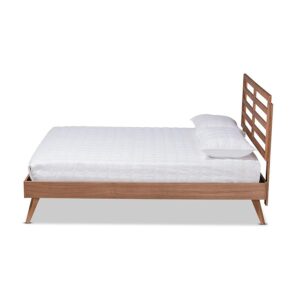 Shiro Mid-Century Modern Ash Walnut Finished Wood Queen Size Platform Bed From Baxton Studio