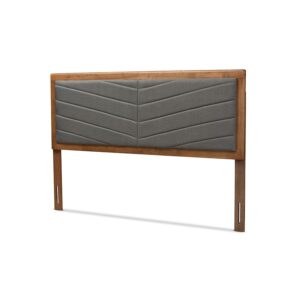 Dark Grey Fabric Upholstered and Walnut Brown Finished Wood King Size Headboard From Baxton Studio