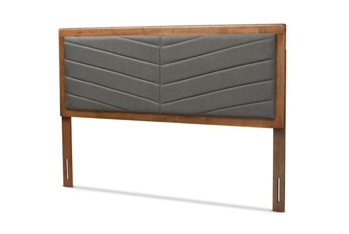 Dark Grey Fabric Upholstered and Walnut Brown Finished Wood King Size Headboard From Baxton Studio