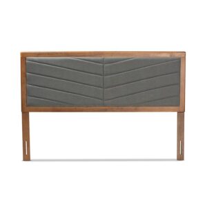 Dark Grey Fabric Upholstered and Walnut Brown Finished Wood King Size Headboard From Baxton Studio