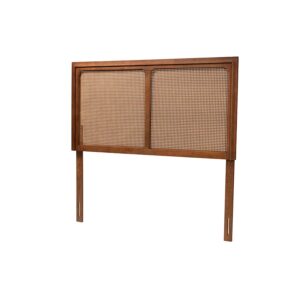 Ash Walnut Finished Wood Queen Size Headboard with Rattan From Baxton Studio