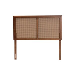 Ash Walnut Finished Wood Queen Size Headboard with Rattan From Baxton Studio