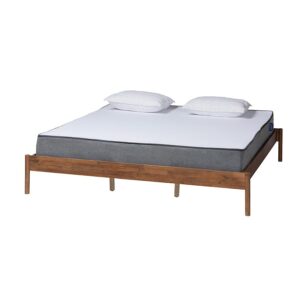 Agatis Mid-Century Modern Ash Walnut Finished Wood King Size Bed Frame From Baxton Studio