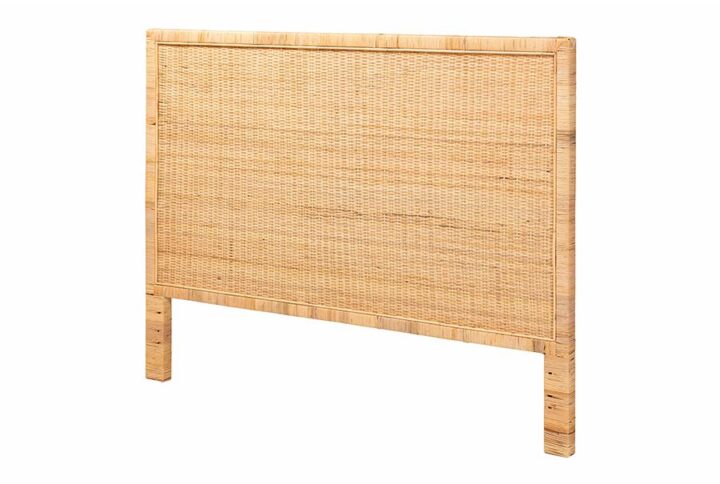 Bohemian Natural Brown Rattan and Mahogany Wood King Size Headboard From bali & pari