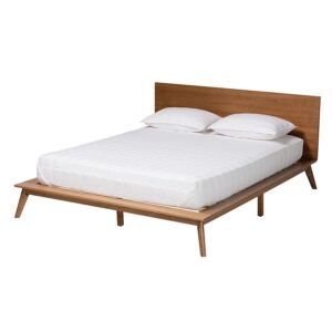 Wheatley Mid-Century Modern Walnut Brown Finished Wood King Size Platform Bed From Baxton Studio