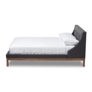 Dark Grey Fabric Upholstered Walnut-Finished Queen Sized Platform Bed From Baxton Studio