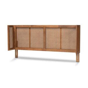 Ash Wanut Finished Wood and Synthetic Rattan Queen Size Wrap-Around Headboard From Baxton Studio