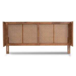 Ash Wanut Finished Wood and Synthetic Rattan Queen Size Wrap-Around Headboard From Baxton Studio