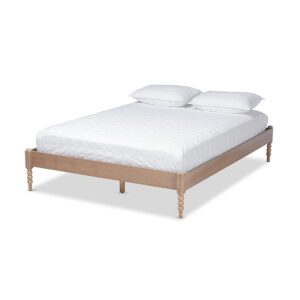 Cielle French Bohemian Antique Oak Finished Wood King Size Platform Bed Frame From Baxton Studio