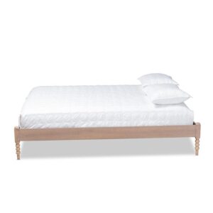 Cielle French Bohemian Antique Oak Finished Wood King Size Platform Bed Frame From Baxton Studio