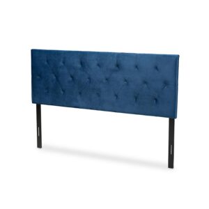 Navy Blue Velvet Fabric Upholstered King Size Headboard From Baxton Studio