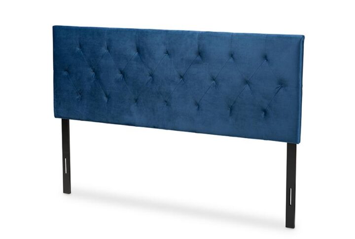 Navy Blue Velvet Fabric Upholstered King Size Headboard From Baxton Studio