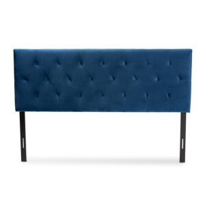 Navy Blue Velvet Fabric Upholstered King Size Headboard From Baxton Studio