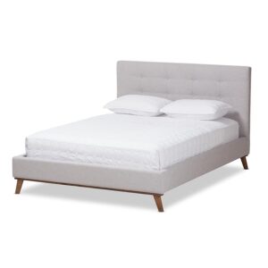 Valencia Mid-Century Modern Greyish Beige Fabric King Size Platform Bed From Baxton Studio