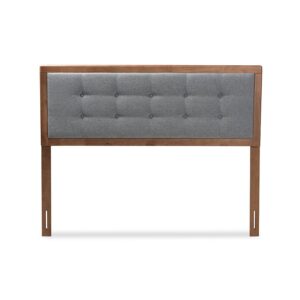 Dark Grey Fabric Upholstered Walnut Brown Finished Wood King Size Headboard From Baxton Studio