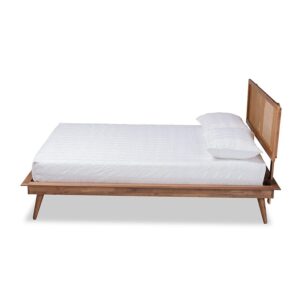 Walnut Brown Finished Wood and Synthetic Rattan King Size Platform Bed From Baxton Studio