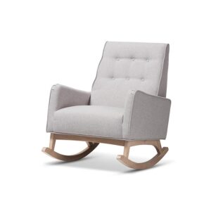 Greyish Beige Fabric Upholstered Whitewash Wood Rocking Chair From Baxton Studio