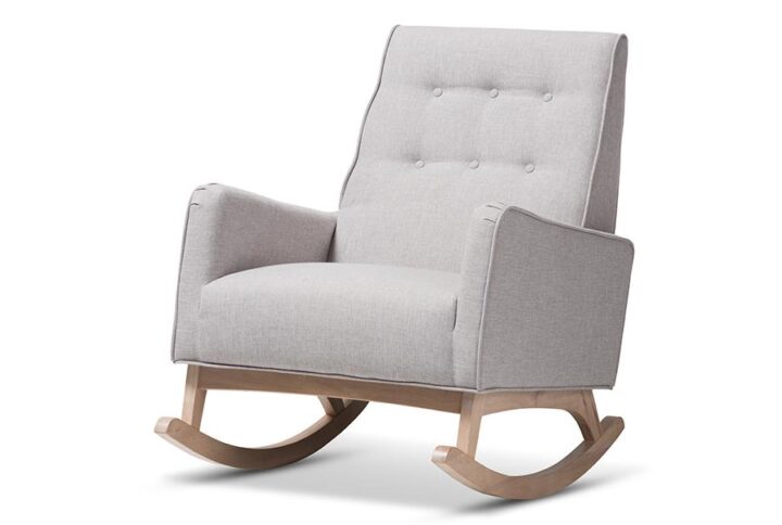 Greyish Beige Fabric Upholstered Whitewash Wood Rocking Chair From Baxton Studio