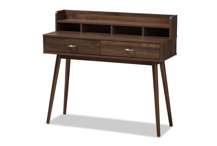 Baxton Studio Disa Mid-Century Modern Walnut Brown Finished 2-Drawer Desk From Baxton Studio