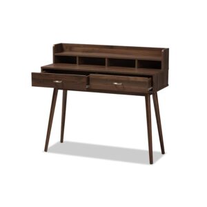 Baxton Studio Disa Mid-Century Modern Walnut Brown Finished 2-Drawer Desk From Baxton Studio