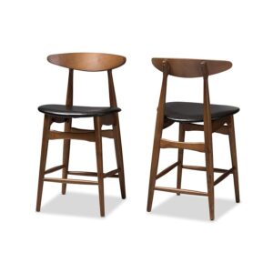 Leather Upholstered Walnut Finished Counter Stool (Set of 2) From Baxton Studio