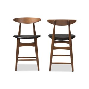 Leather Upholstered Walnut Finished Counter Stool (Set of 2) From Baxton Studio